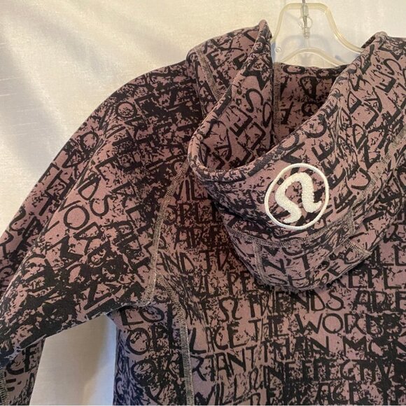 Lululemon Scuba  Hoodie II Ladies 8 Brown with Black Graffiti Text - Picture 7 of 10